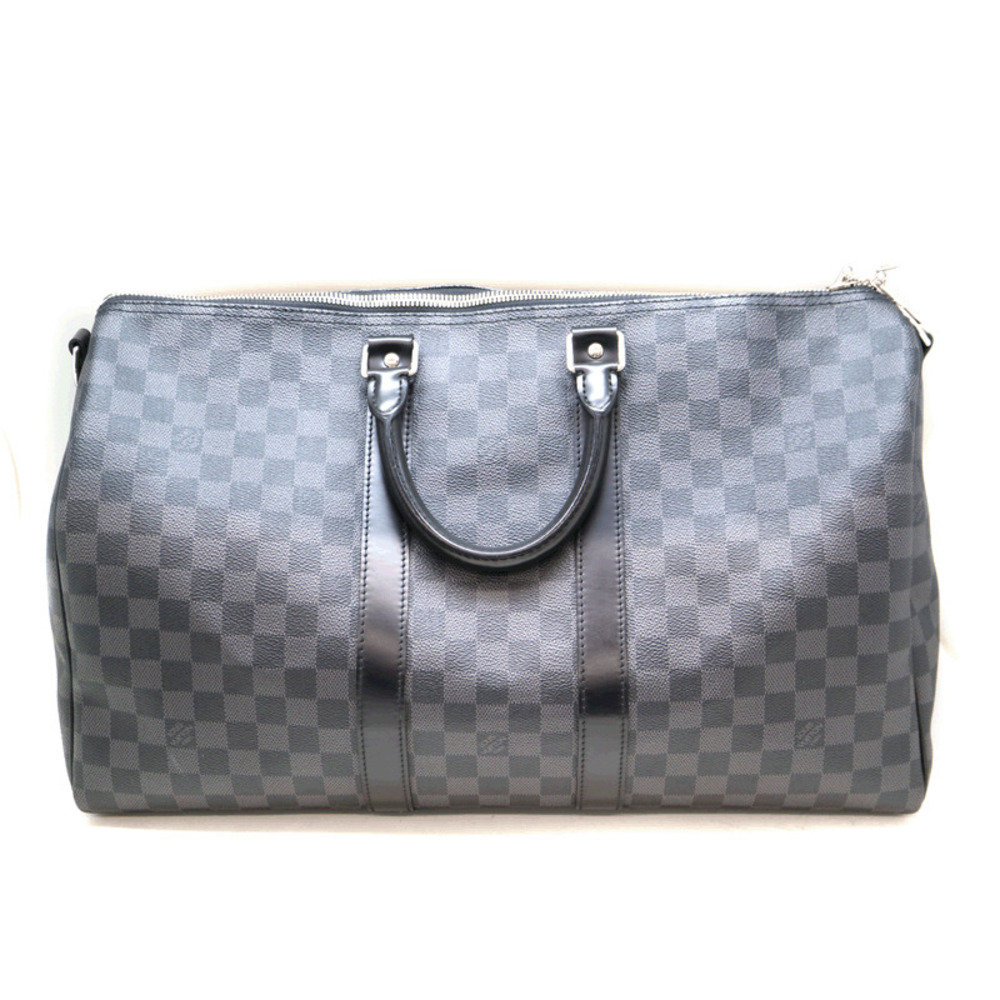 LOUIS VUITTON Keepall Bandoulire Boston Bag Travel Damier Canvas Graphite Black - Picture 2 of 10
